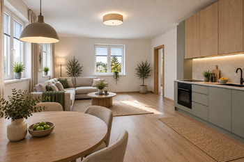 VIZUALIZACE obývací pokoj - Prodej bytu 3+kk v osobním vlastnictví 70 m², Praha 10 - Dubeč
