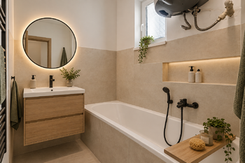 VIZUALIZACE koupelna - Prodej bytu 3+kk v osobním vlastnictví 70 m², Praha 10 - Dubeč