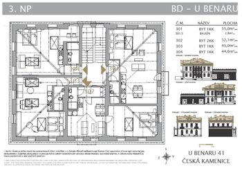 půdorys 3.NP - Prodej nájemního (činžovního) domu 939 m², Česká Kamenice