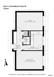 Půdorys - Prodej bytu 2+1 v družstevním vlastnictví 52 m², Praha 10 - Záběhlice