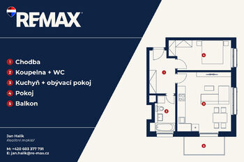 Plánek bytu - Pronájem bytu 2+kk v osobním vlastnictví 53 m², Praha 5 - Hlubočepy
