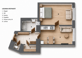 Plánek - Pronájem bytu 2+kk v osobním vlastnictví 49 m², Praha 1 - Nové Město