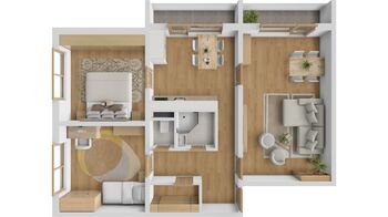 3D půdorys - Prodej bytu 3+1 v osobním vlastnictví 71 m², Břeclav