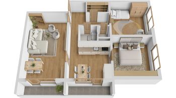 3D půdorys - Prodej bytu 3+1 v osobním vlastnictví 71 m², Břeclav