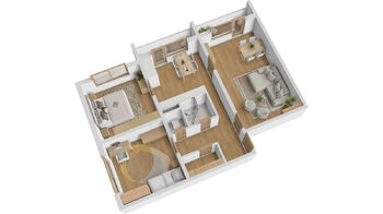 3D půdorys - Prodej bytu 3+1 v osobním vlastnictví 71 m², Břeclav