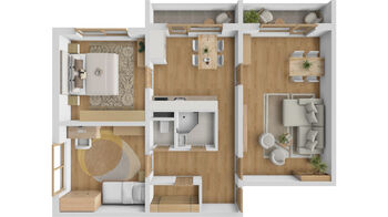 3D půdorys - Prodej bytu 3+1 v osobním vlastnictví 71 m², Břeclav