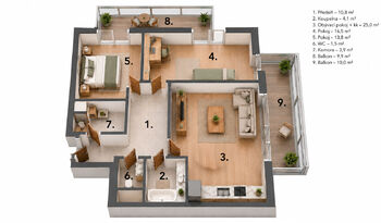 Půdorys - Prodej bytu 3+kk v osobním vlastnictví 81 m², Praha 9 - Letňany
