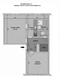 orientační půdorys - Pronájem bytu 2+1 v osobním vlastnictví 50 m², České Budějovice