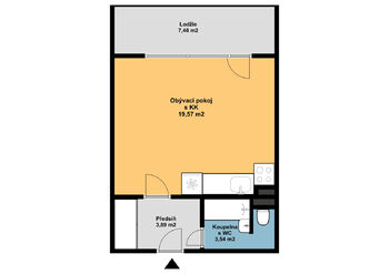 půdorys - Pronájem bytu 1+kk v osobním vlastnictví 27 m², Plzeň