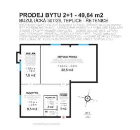 Prodej bytu 2+1 v družstevním vlastnictví 49 m², Teplice