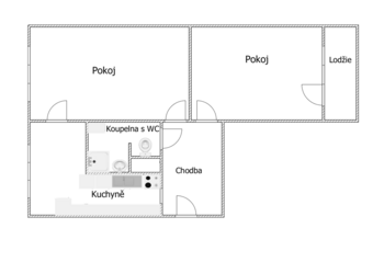 Orientační půdorys bytu. - Prodej bytu 2+1 v osobním vlastnictví 64 m², Cheb