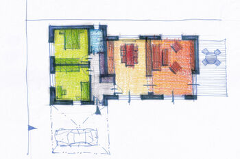 Pracovní skici uspořádání domu - Prodej domu 56 m², Krakovany