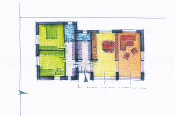 Pracovní skici uspořádání domu - Prodej domu 56 m², Krakovany