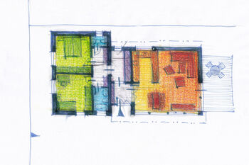 Pracovní skici uspořádání domu - Prodej domu 56 m², Krakovany