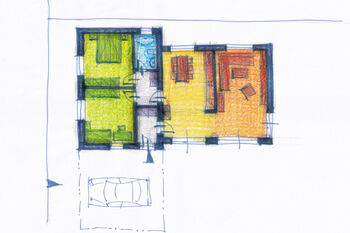 Pracovní skici uspořádání domu - Prodej domu 56 m², Krakovany