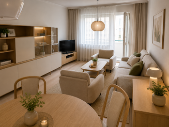 VIZUALIZACE Obývací pokoj - Pronájem bytu 2+1 v osobním vlastnictví 57 m², Praha 10 - Záběhlice