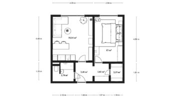 Půdorys bytu - Pronájem bytu 2+kk v osobním vlastnictví 43 m², Ústí nad Labem