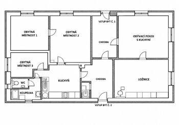 Půdorys reálného stavu přízemí - Prodej domu 130 m², Konecchlumí