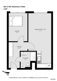 Půdorys - Pronájem bytu 2+kk v osobním vlastnictví 43 m², Praha 5 - Stodůlky