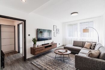 Vizualizace obývacího pokoje - Pronájem bytu 2+kk v osobním vlastnictví 43 m², Praha 5 - Stodůlky