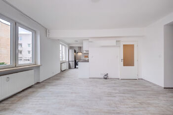 Obývací pokoj a kuchyňský kout ve tvaru L - Pronájem bytu 2+kk v osobním vlastnictví 54 m², Praha 4 - Podolí