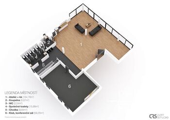 Půdorys - Pronájem kancelářských prostor 276 m², Praha 5 - Smíchov