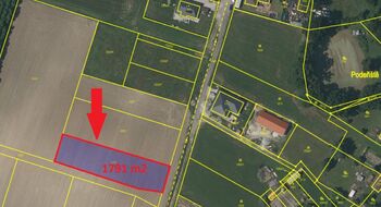 situace dle katastru nemovitostí - Prodej pozemku 1791 m², Malovice