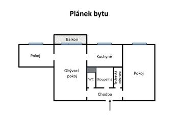 Plánek bytu - Pronájem bytu 3+1 v družstevním vlastnictví 61 m², Teplice