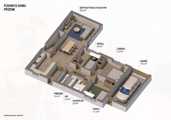 3D půdorys - přízemí  - Prodej domu 87 m², Mělník