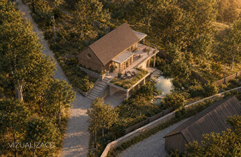 pohled z dronu na realizovaný dům - Prodej pozemku 692 m², Přibyslavice