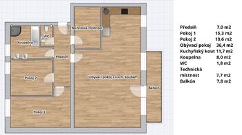 Orientační plánek bytu - Pronájem bytu 3+kk v osobním vlastnictví 99 m², Lanškroun