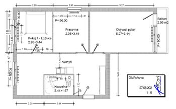 půdorys - Pronájem bytu 3+1 v osobním vlastnictví 64 m², Liberec
