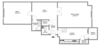 Půdorys bytu - Pronájem bytu 3+1 v osobním vlastnictví 70 m², Praha 10 - Vršovice