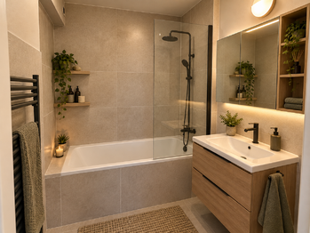 Vizualizace koupelny - Prodej bytu 3+1 v družstevním vlastnictví 83 m², Zlín