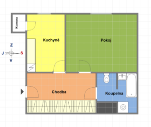 plánek - Pronájem bytu 2+kk v družstevním vlastnictví 47 m², Praha 4 - Nusle