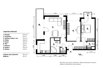 půdorys - Prodej bytu 3+kk v osobním vlastnictví 81 m², Praha 9 - Letňany