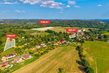 Pohled na přibližné umístění všech pozemků v rámci vesnice - Prodej pozemku 13211 m², Velké Popovice