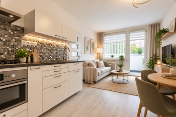 VIZUALIZACE OBÝVACÍ POKOJ + KK - Prodej bytu 1+1 v osobním vlastnictví 36 m², Praha 4 - Braník 