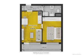 2D PŮDORYS - Prodej bytu 1+1 v osobním vlastnictví 36 m², Praha 4 - Braník