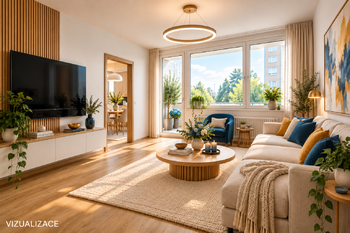 Obývací pokoj - VIZUALIZACE - Prodej bytu 4+1 v družstevním vlastnictví 101 m², Mladá Boleslav 