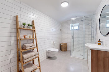 Vizualizace koupelny. - Prodej domu 85 m², Bednárec