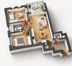 3D plánek - Pronájem bytu 3+kk v osobním vlastnictví 78 m², Praha 8 - Dolní Chabry