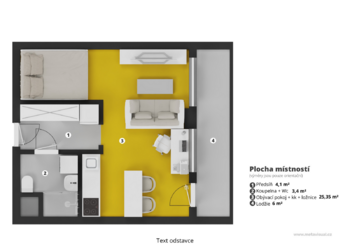 Půdorys bytu - Pronájem bytu 1+kk v osobním vlastnictví 35 m², Praha 10 - Hostivař
