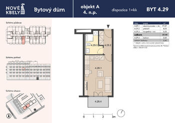 Půdorys bytové jednotky. - Pronájem bytu 1+kk v osobním vlastnictví 30 m², Praha 9 - Kbely