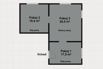 Půdorys - Prodej bytu 2+1 v osobním vlastnictví 65 m², Libouchec