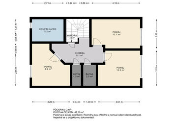 Půdorys 2.NP - Prodej domu 100 m², Praha 9 - Horní Počernice