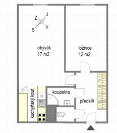 plánek bytu  - Prodej bytu 2+kk v osobním vlastnictví 43 m², Praha 5 - Stodůlky