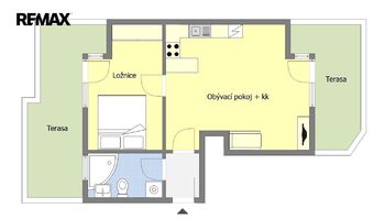 Orientační půdorys bytu - Prodej bytu 2+kk v osobním vlastnictví 45 m², Praha 3 - Žižkov