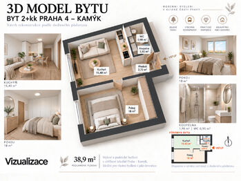 Prodej bytu 2+kk v osobním vlastnictví 39 m², Praha 4 - Kamýk