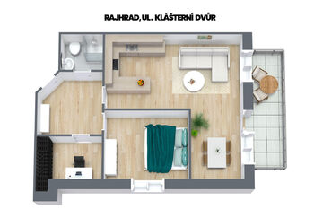 Pronájem bytu 2+kk v osobním vlastnictví 59 m², Rajhrad